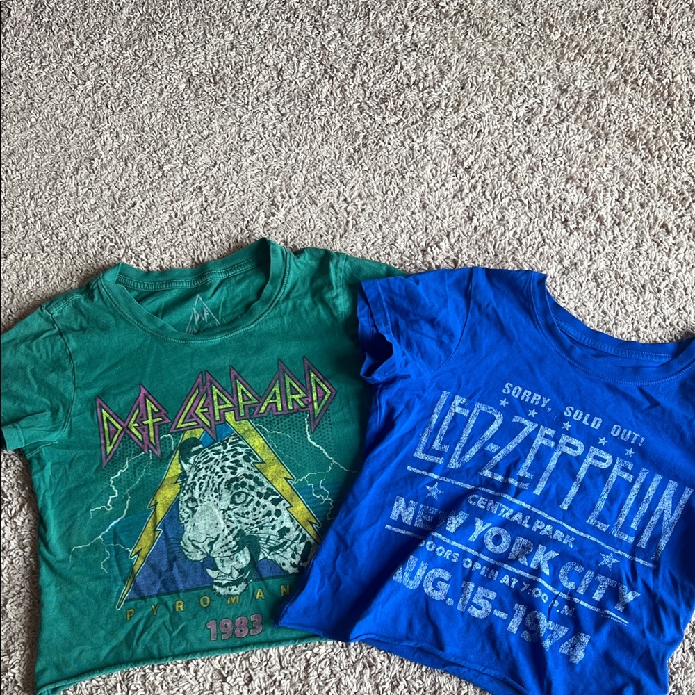 Def Leppard and Led Zeppelin Women's Crop Tops - Green and Blue